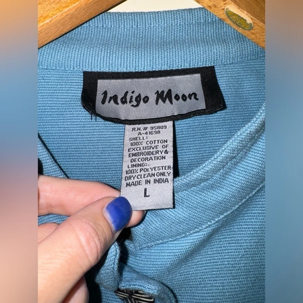 Indigo Moon Blue Embroidered Coat Boho Size Large
